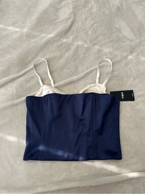 Aritzia - TEN Navy Satin Bustier Cami with Cream Trim